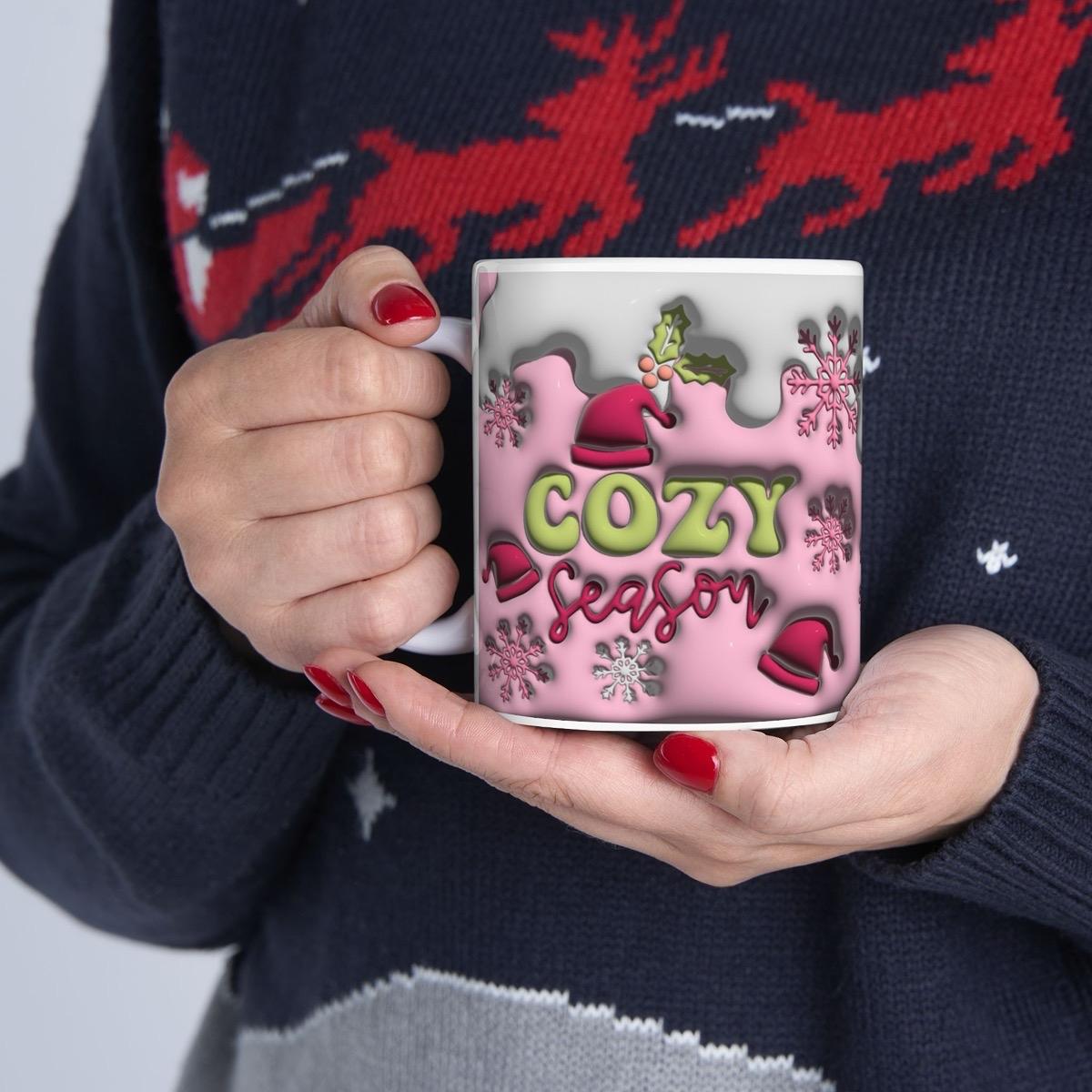 Cozy season 3d style christmas mug - perfect for the holidays - drinkware, cup tumblers reusable washable reuse ceramic coffee fun mugs xmas