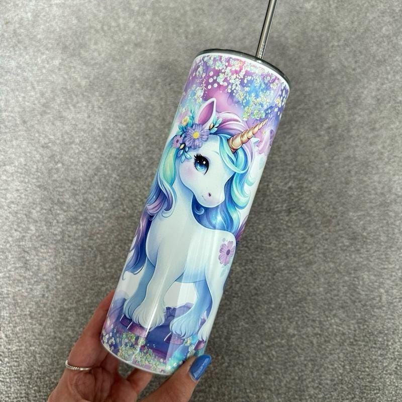 Personalised unicorn 20oz tumbler - cute gifts kids gift add name onto tumbler drinkware flasks mug water bottles bottled portable insulated