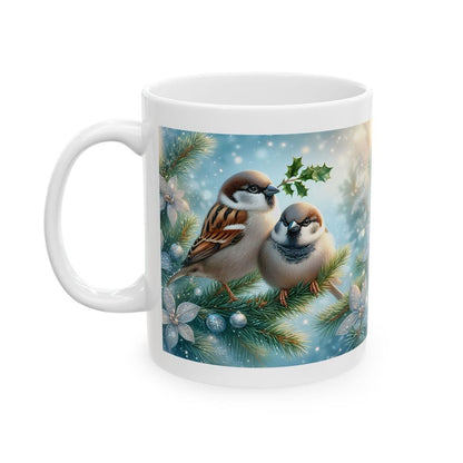 Christmas themed mug with sparrows - perfect for your morning drinks - tumblers, drinkware cup ceramic reusable bottles coffee reuse washabl