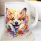 Corgi dog floral art mug for coffee and tea, perfect christmas or birthday gift puppy drinkware tumbler cup washable ceramic reusable reuse
