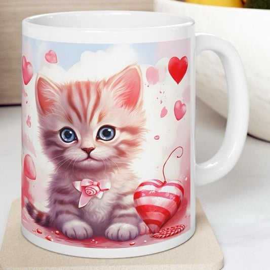 Cute love kittens mug hearts - valentines gifts xmas christmas secret santa stocking filler drinkware tumbler washable reuse cup reusable co