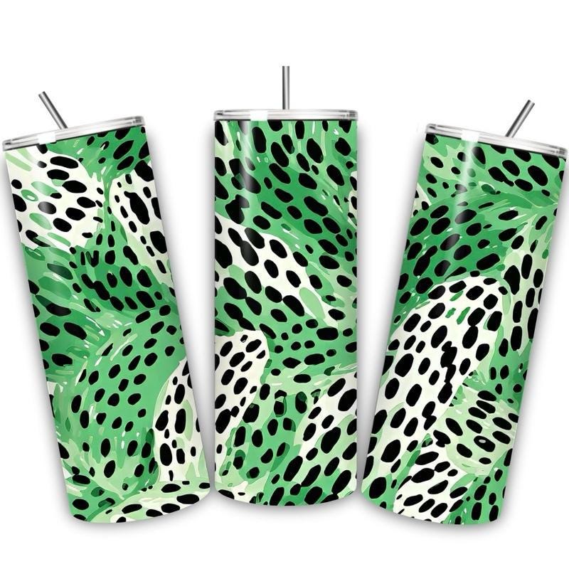 Green leopard print tumbler 20oz - perfect for on-the-go hydration - vacuum flask - cup drinkware mug bottles water bottles bottled portable