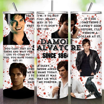 Vampire diaries damon salvatore tumbler 20oz - perfect for on-the-go hydration - vacuum flask - cup drinkware mug bottles water bottles bott
