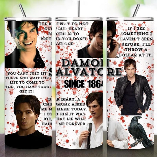Vampire diaries damon salvatore tumbler 20oz - perfect for on-the-go hydration - vacuum flask - cup drinkware mug bottles water bottles bott
