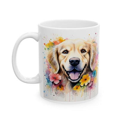 Golden retriever floral art mug for dog lovers - perfect xmas christmas gift drinkware  washable reusable coffee reuse tumbler cup ceramic t