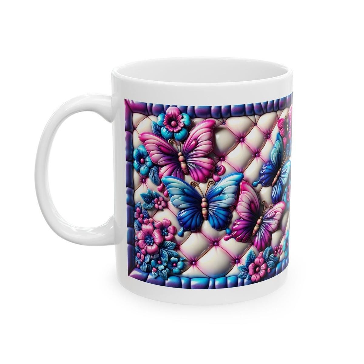 Pink blue quilted 3d mug - perfect for hot and cold drinks - drinkware, tumblers cup ceramic coffee reusable bottles reuse washable glass