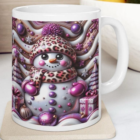 3d snowman christmas mug – cosy winter design with pink and purple accents, perfect festive gift! drinkware tumbler reusable reuse washabl