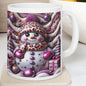 3d snowman christmas mug – cosy winter design with pink and purple accents, perfect festive gift! drinkware tumbler reusable reuse washabl