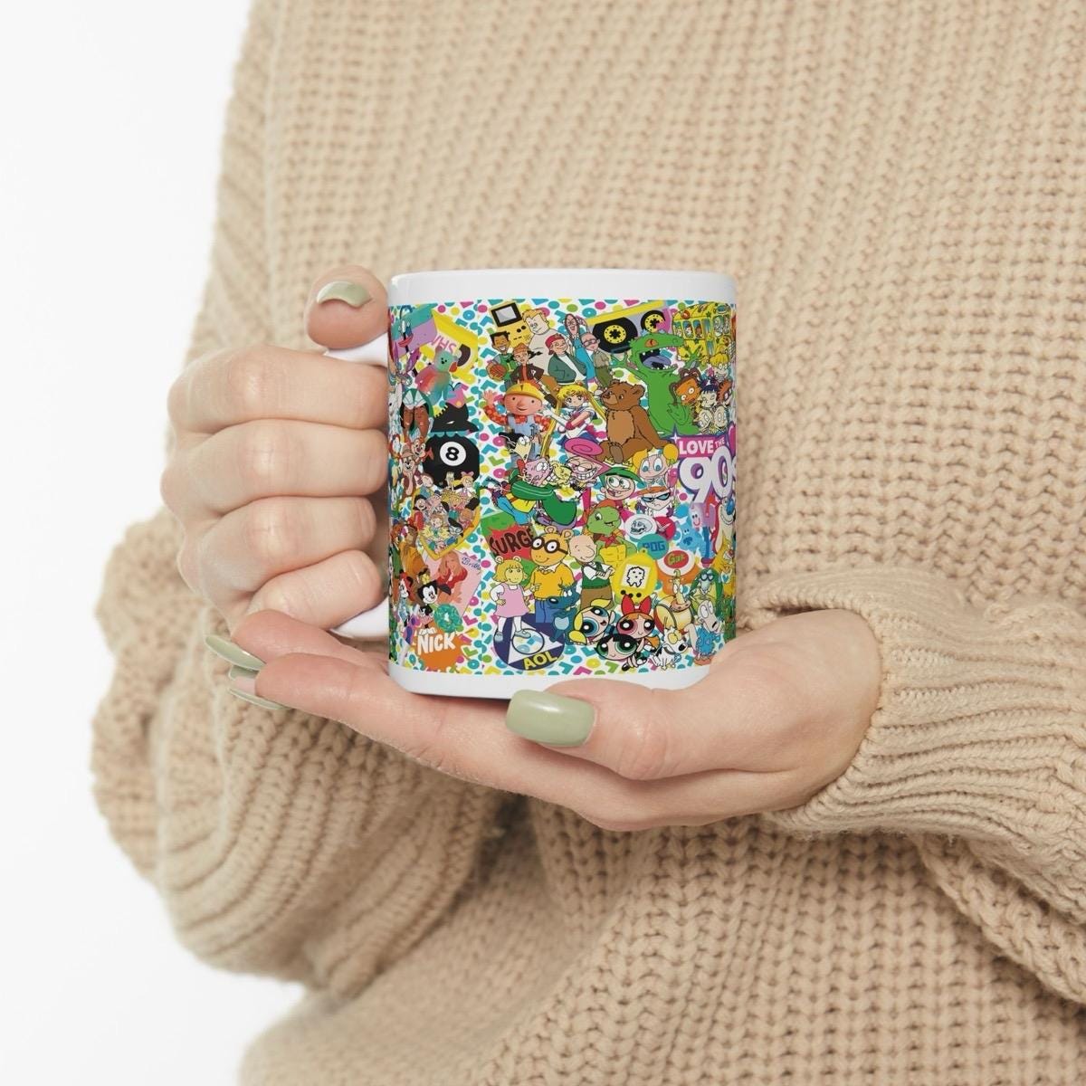 90’s tv characters mug - perfect for coffee and tea - cup, drinkware tumblers bottles reusable washable ceramic reuse mugs xmas mean festi
