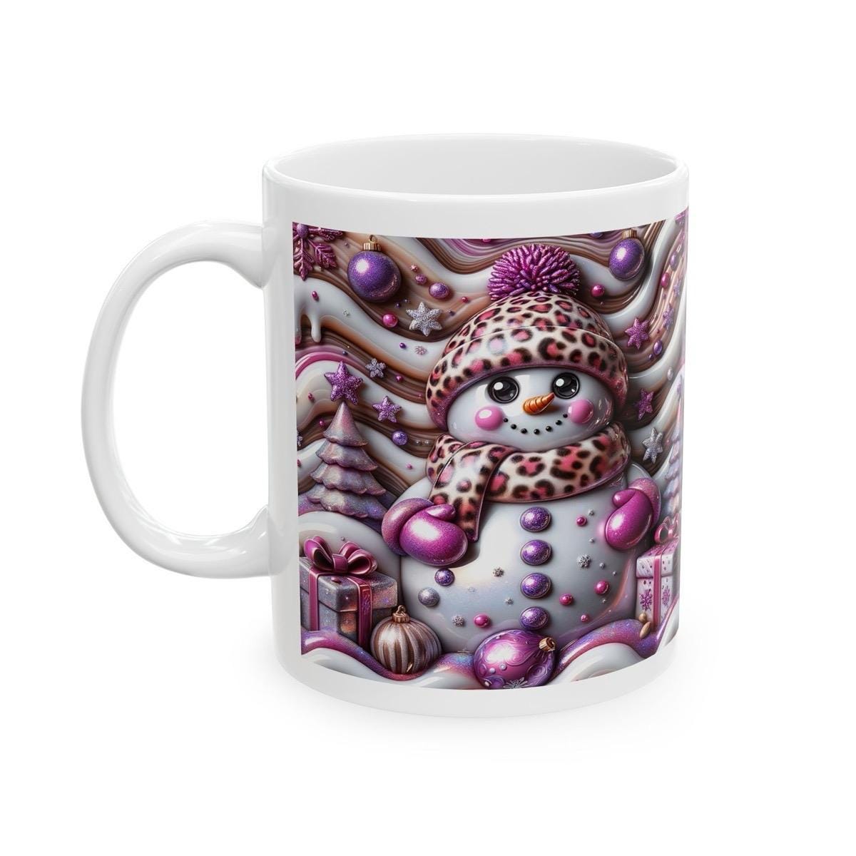 3d snowman christmas mug – cosy winter design with pink and purple accents, perfect festive gift! drinkware tumbler reusable reuse washabl