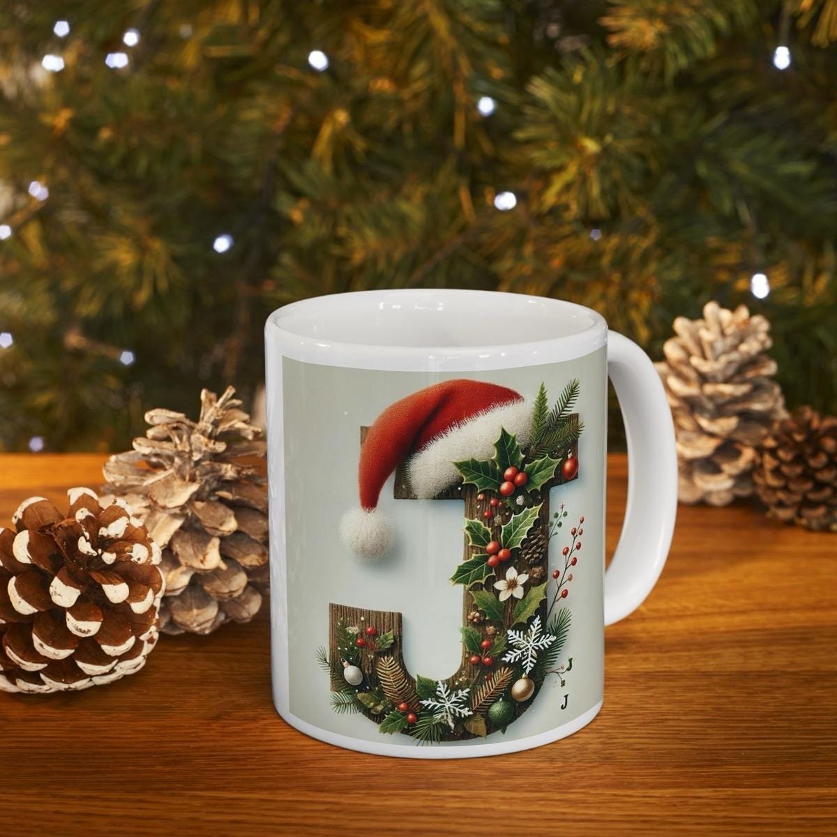 Personalised 'j' edition christmas mug - unique gift for xmas - stocking filler - drinkware washable reusable reuse ceramic cup tumbler coff