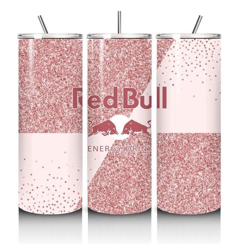 Red bull inspired tumbler 20oz - pink rose glitter style perfect for on-the-go hydration - vacuum flask - cup drinkware mug bottles water bo