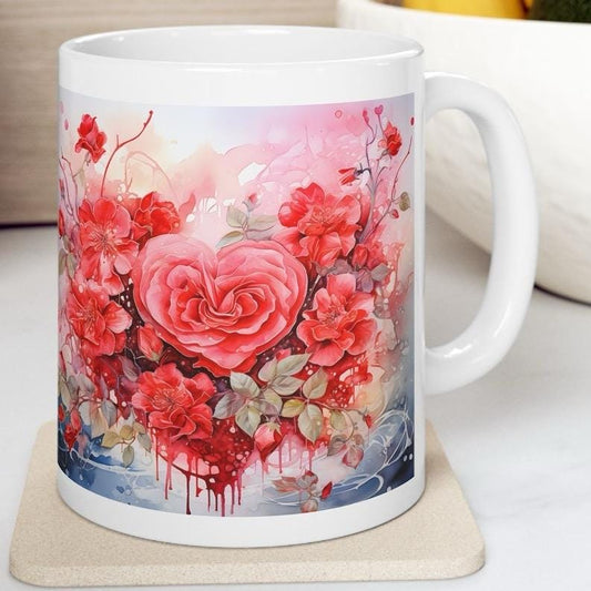 Floral heart cute mug - perfect gift for xmas, birthday, christmas, or valentine's day for boyfriend, girlfriend, or wife husband - drinkwar