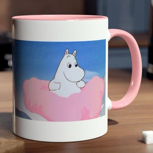 Cute pink mug moomins style with pink handle and interior - perfect for drinks - tumblers, drinkware cup bottles reusable reuse ceramic wash