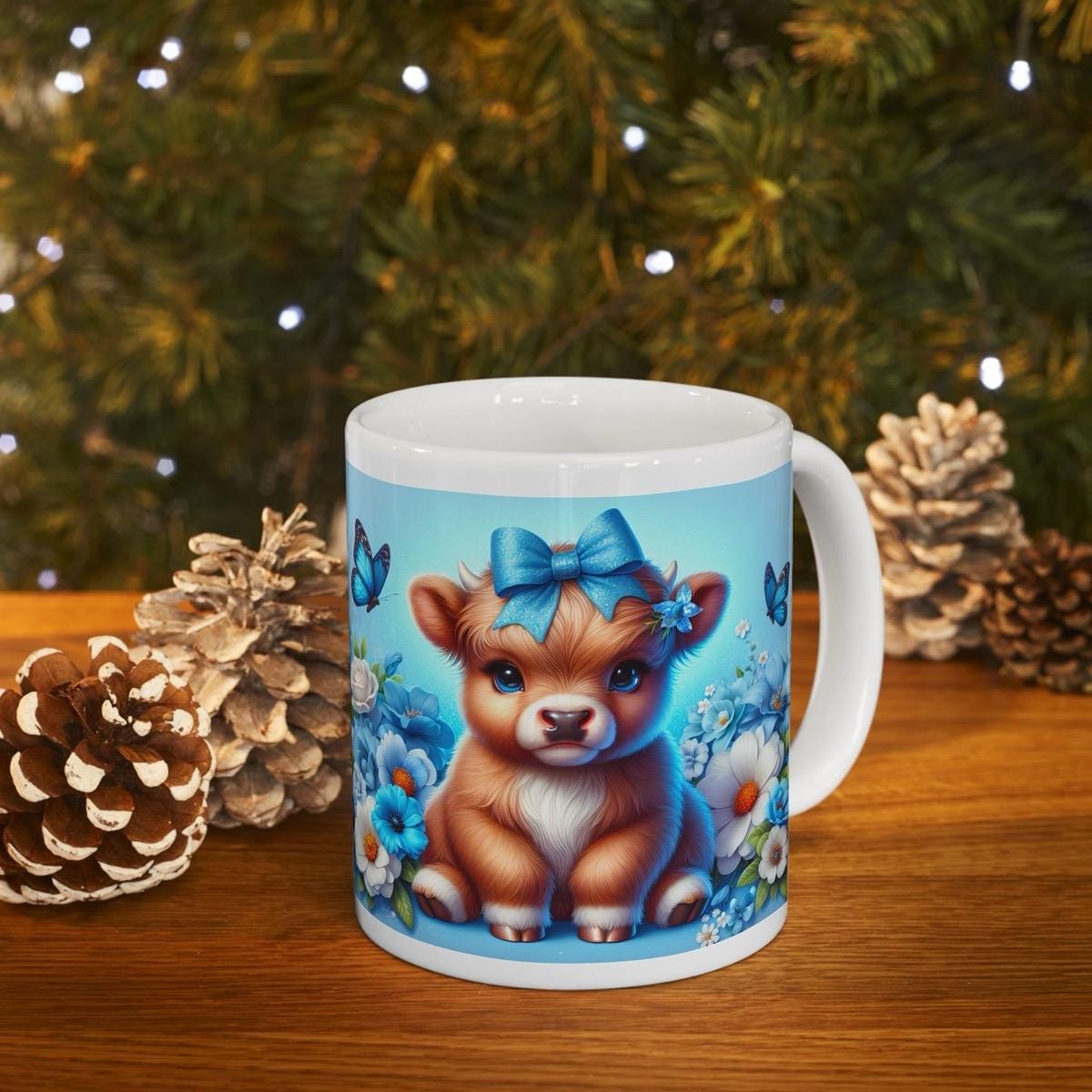 Cute highland cow blue 3d mug perfect for your morning drinks - tumblers, drinkware cup coffee washable reusable ceramic reuse xmas mugs tea