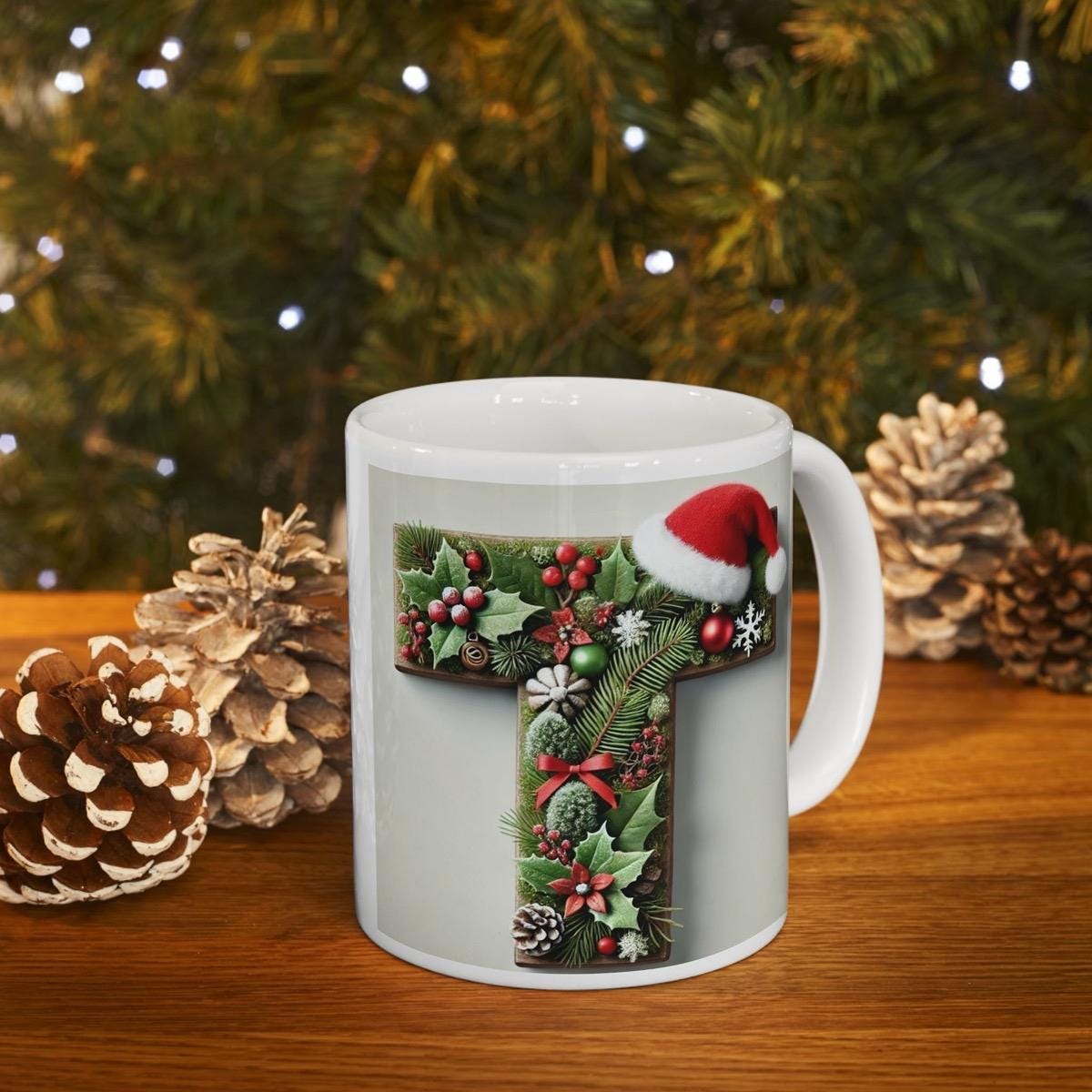 Personalised 't' edition christmas mug - unique gift for xmas - stocking filler - drinkware washable reusable reuse ceramic cup tumbler coff