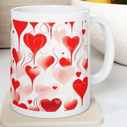 Red hearts valentine's love mug - perfect for hot drinks - tumblers, drinkware reusable washable cup reuse ceramic coffee xmas christmas gif