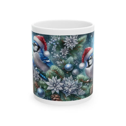 Blue birds christmas mug - perfect for the festive season - tumblers, drinkware cup reusable washable reuse ceramic bottles coffee xmas mugs