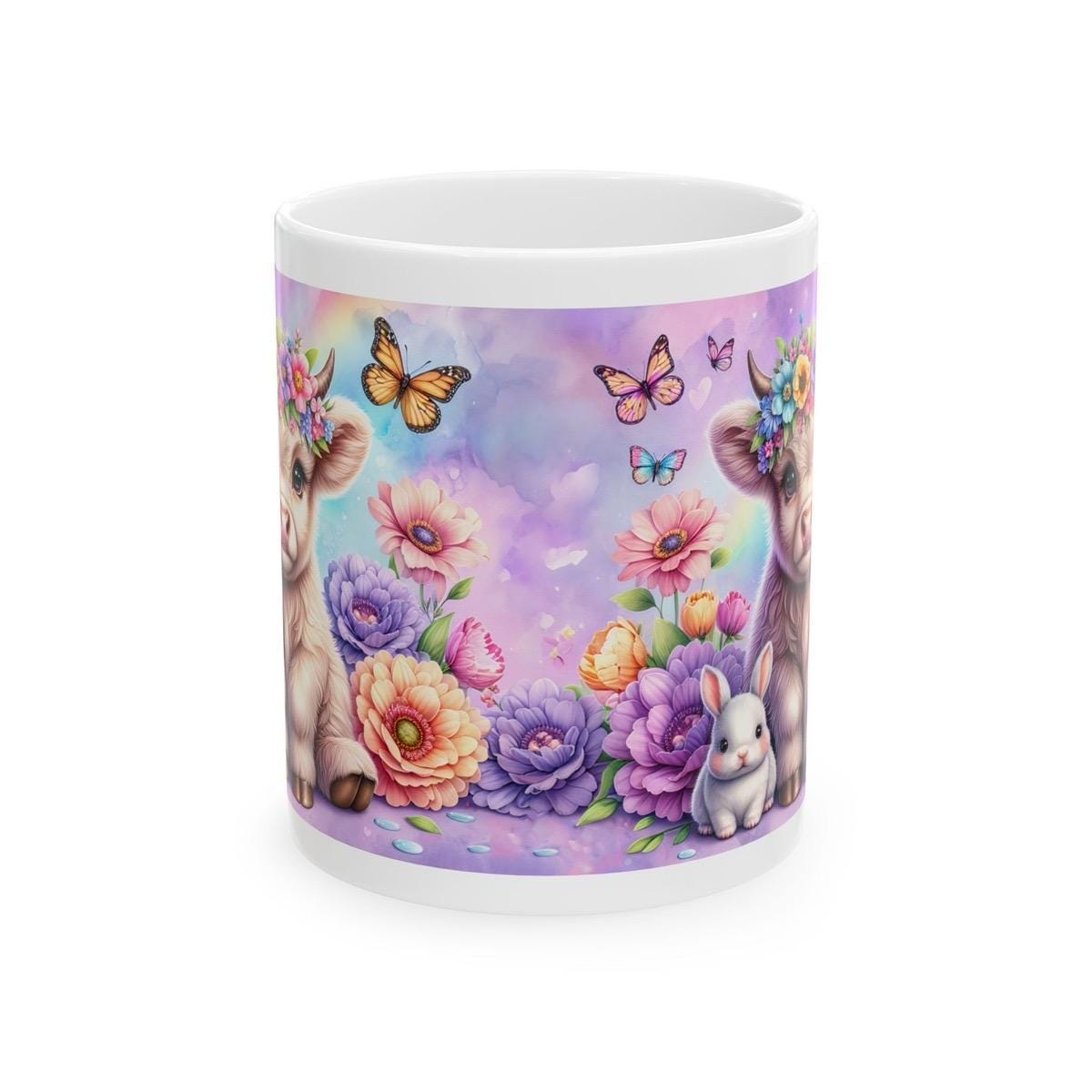 Cute flowery highland cow and bunny rabbit 3d mug - perfect for your morning drinks - tumblers, drinkware reusable washable cup coffee ceram
