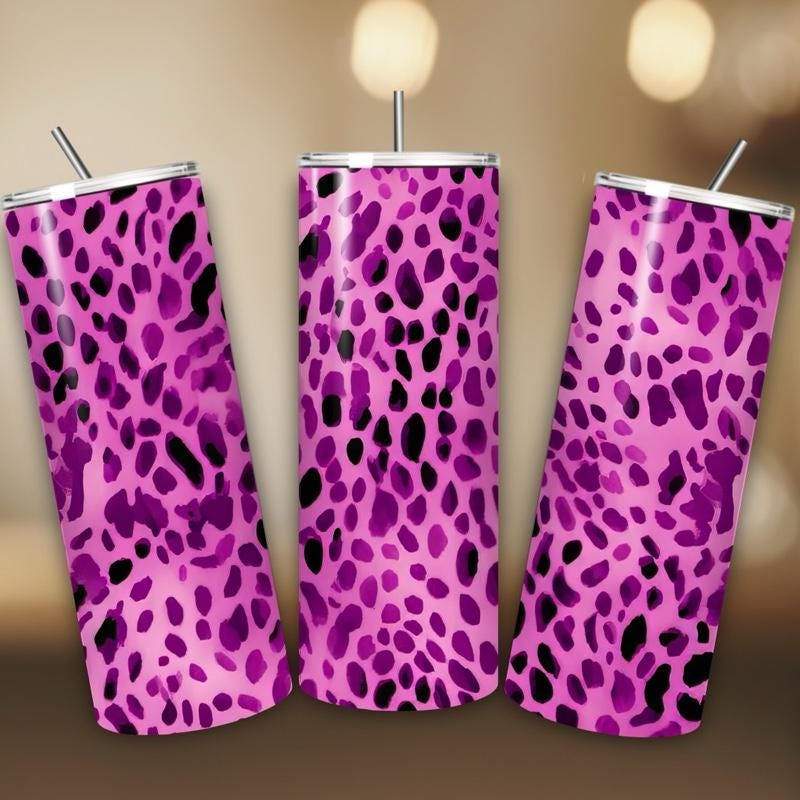 Purple leopard print tumbler 20oz - perfect for on-the-go hydration - vacuum flask - cup drinkware mug bottles water bottles bottled portabl
