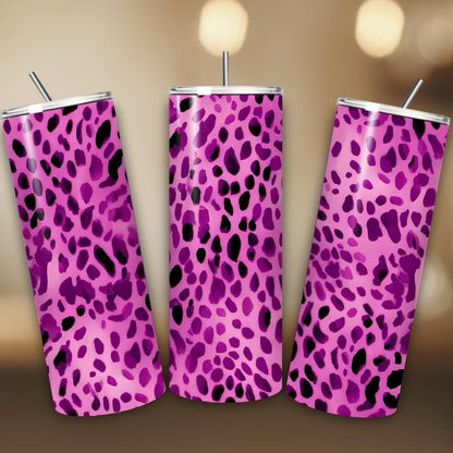 Purple leopard print tumbler 20oz - perfect for on-the-go hydration - vacuum flask - cup drinkware mug bottles water bottles bottled portabl
