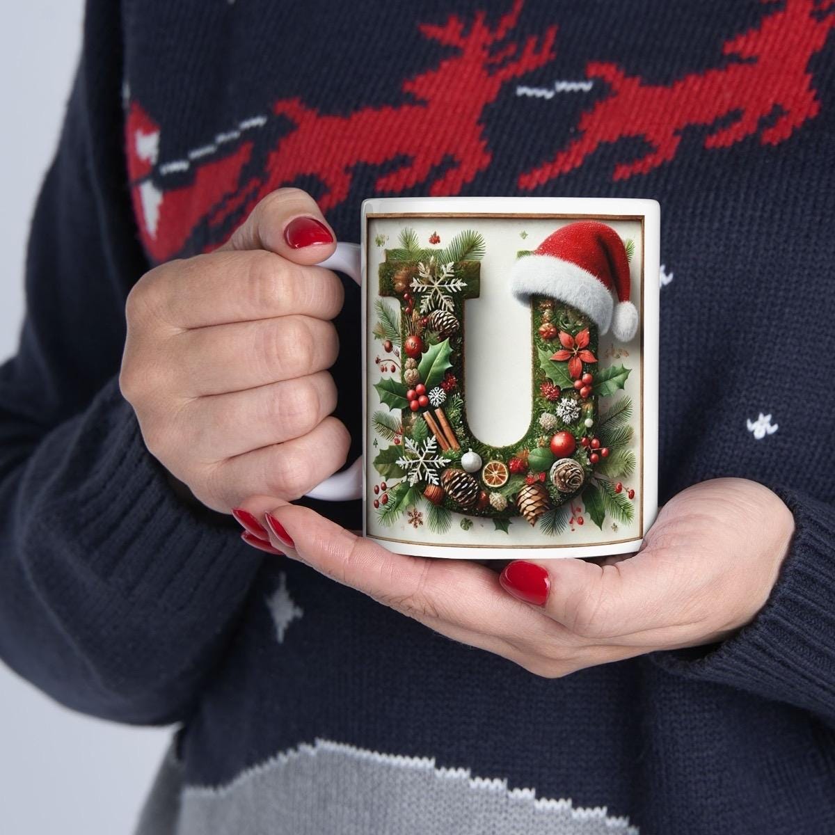 Personalised 'u' edition christmas mug - unique gift for xmas - stocking filler - drinkware washable reusable reuse ceramic cup tumbler coff