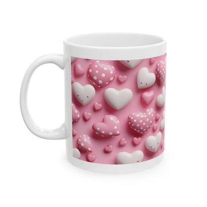 Cute 3d pink white hearts mug - perfect xmas christmas or valentines gift - secret santa stocking filler - drinkware washable reuse reusable