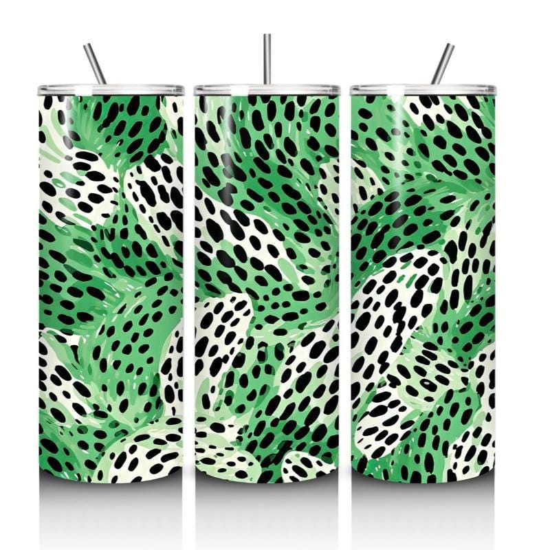 Green leopard print tumbler 20oz - perfect for on-the-go hydration - vacuum flask - cup drinkware mug bottles water bottles bottled portable