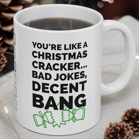 Funny christmas mug - christmas cracker joke, perfect for the holiday season, drinkware - cup ceramic coffee printed tea tumbler reuse reusa