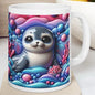 Cute seal in the ocean 3d mug - perfect for hot and cold drinks - tumblers, drinkware cup bottles reusable washable coffee reuse ceramic xma