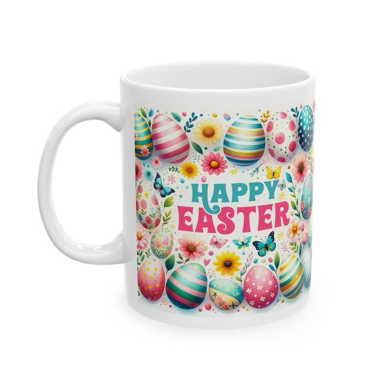 Happy easter mug - cute gift - perfect for hot drinks - drinkware, tumblers cup bottles reusable washable portable reuse ceramic coffee east