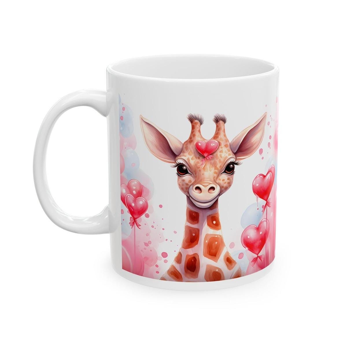 Cute love heart giraffe mug - perfect xmas stocking filler for boyfriend or girlfriend - washable, drinkware cup coffee tumbler reuse reusab