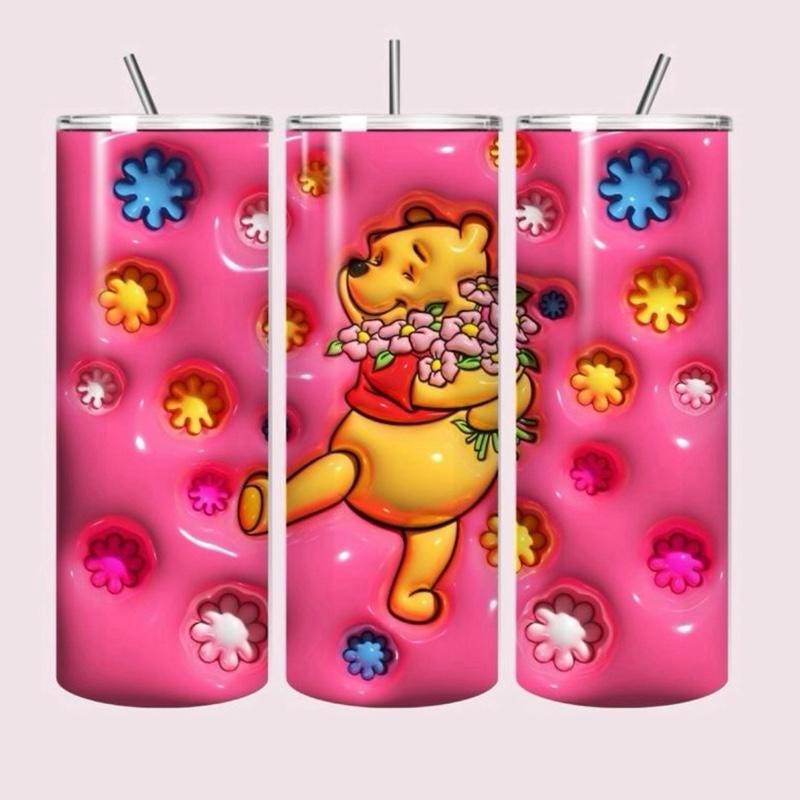 Winnie pooh tumbler 20oz pink - cute design for drinking enthusiasts - portable flask for on-the-go beverages drinkware mug water bottles bo