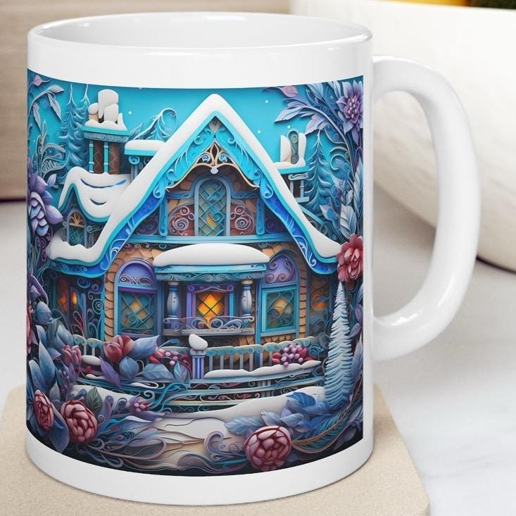 Fun christmas house 3d mug - secret santa stocking filler gift drinkware reusable reuse washable tumbler ceramic cup coffee xmas mugs tea fe