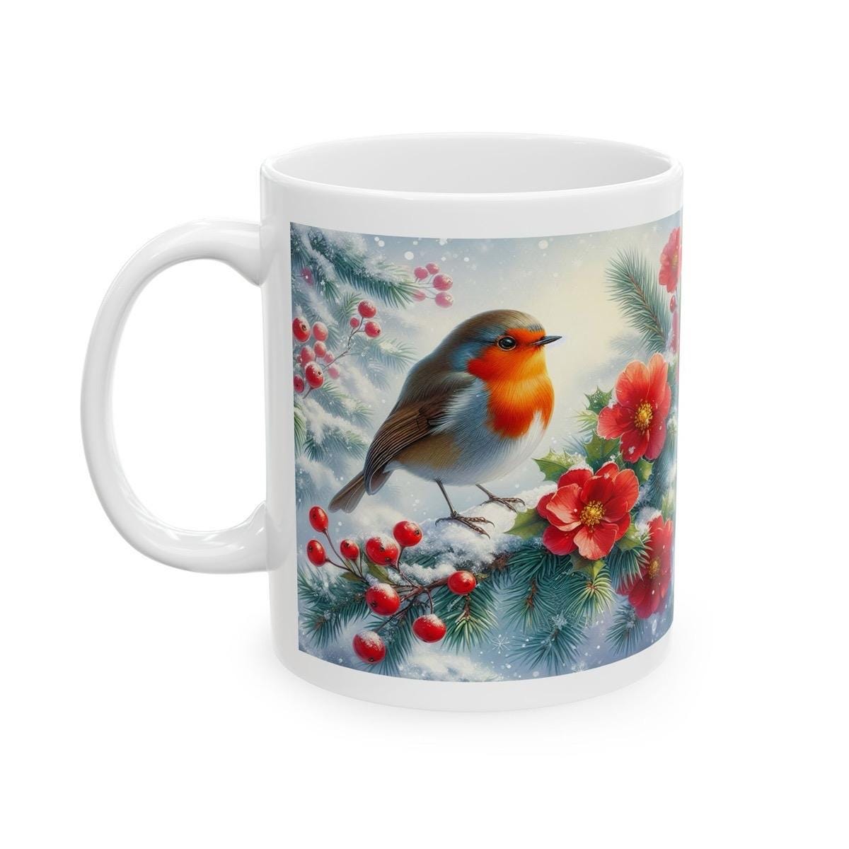 Cute winter christmas robin mug - perfect for hot drinks - drinkware, tumblers cup reusable bottles washable reuse coffee xmas mugs tea fest