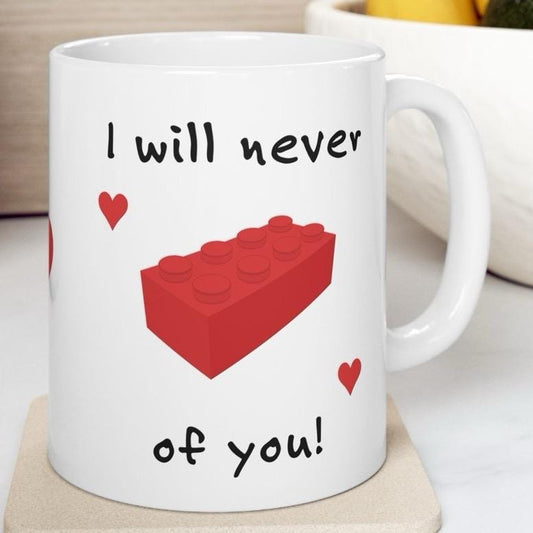 Funny cute mug - perfect valentine's day gift for lego fans - drinkware, tumblers cup reusable washable reuse ceramic coffee heart valentine