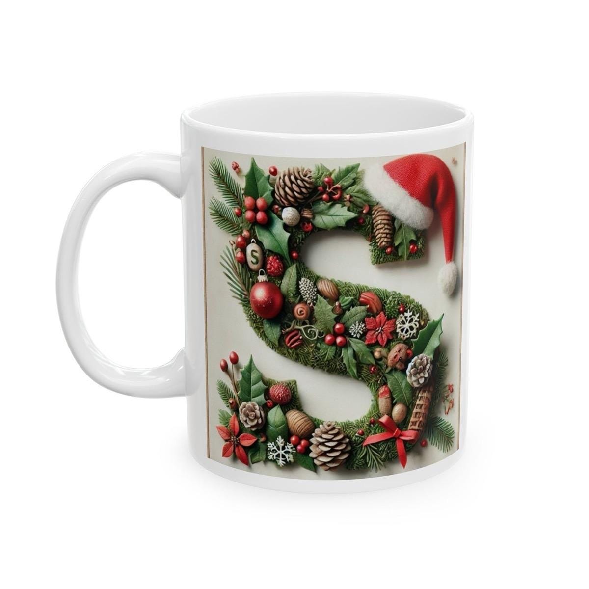 Personalised 's' edition christmas mug - unique gift for xmas - stocking filler - drinkware washable reusable reuse ceramic cup tumbler coff