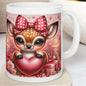 Cute deer valentines mug - heart design for drinks - tumblers, drinkware cup washable reusable ceramic reuse coffee girly valentine  romanti