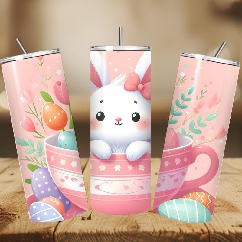 Cute easter bunny tumbler - 20oz - perfect for drinking - drinkware, mug bottles cup flasks bottled portable mothers day vacuum flask bottle