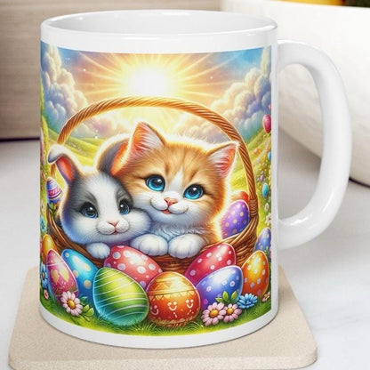 Easter bunny kitten mug - cute gift - perfect for hot drinks - drinkware, tumblers cup bottles reusable washable portable reuse ceramic coff