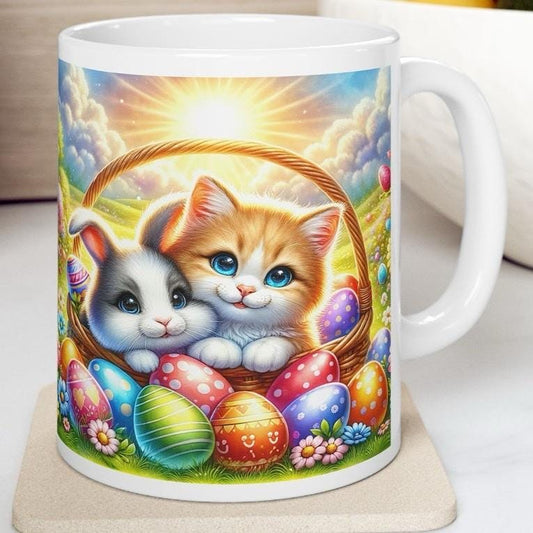 Easter bunny kitten mug - cute gift - perfect for hot drinks - drinkware, tumblers cup bottles reusable washable portable reuse ceramic coff