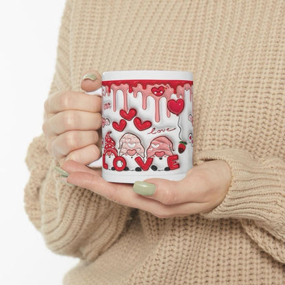 Gonk gnome valentine's love mug gift cute hearts 3d style drip effect - perfect for valentine's - drinkware, tumblers cup coffee reusable ce