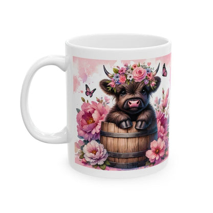Cute flowery highland cow in barrel 3d mug for drinks - tumblers, drinkware cup washable reusable coffee ceramic reuse xmas mugs tea festive