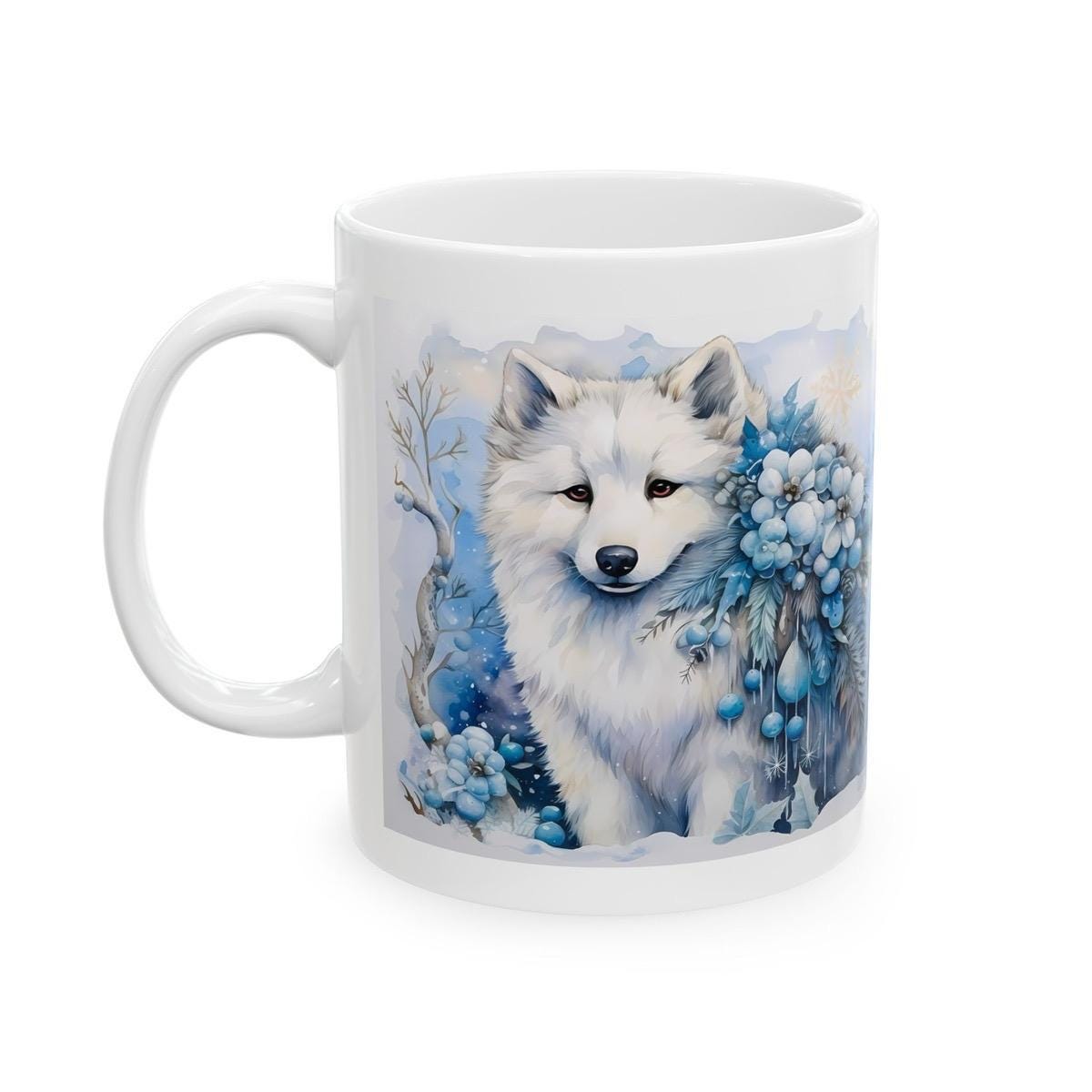 Winter white wolf mug - perfect christmas secret santa stocking filler gift drinkware reuse washable ceramic tumbler cup reusable coffee xma