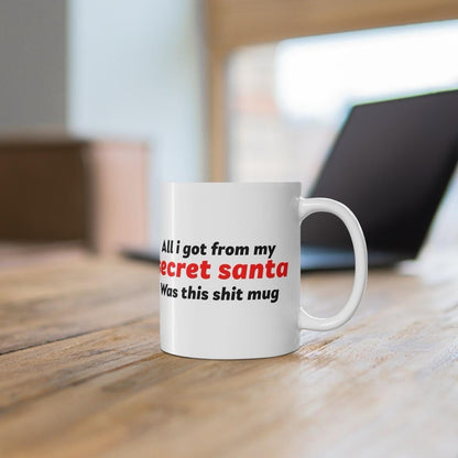 Secret santa mug - perfect for hot beverages - cup, drinkware tea reuse tumbler washable ceramic reusable coffee xmas mugs mean festive fun