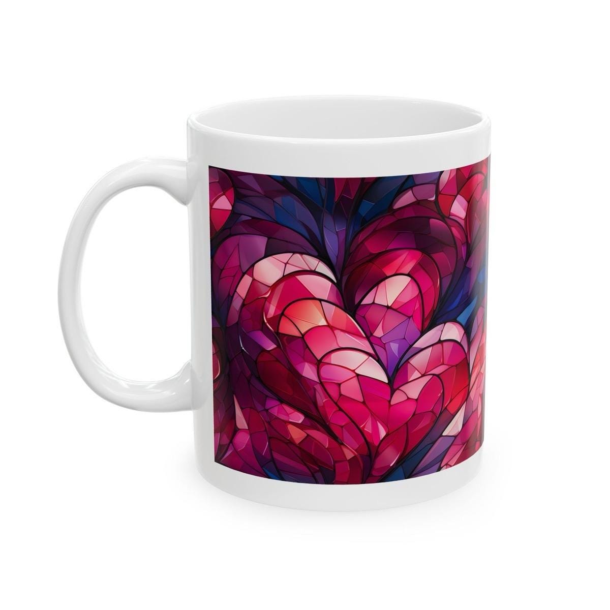 Mosaic stained glass hearts style mug - xmas christmas valentines gifts mugs for drinks - drinkware tumbler reusable washable cup reuse cera