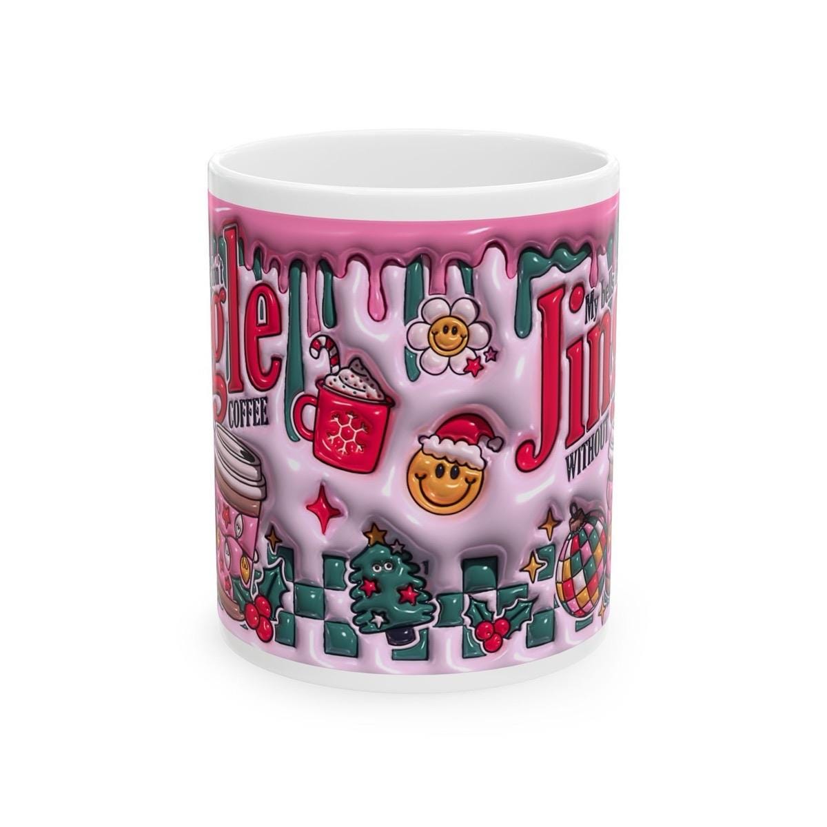 Funny 3d mug - my bells don't jingle without coffee - cup, drinkware tumblers bottles ceramic reusable reuse washable christmas secret santa
