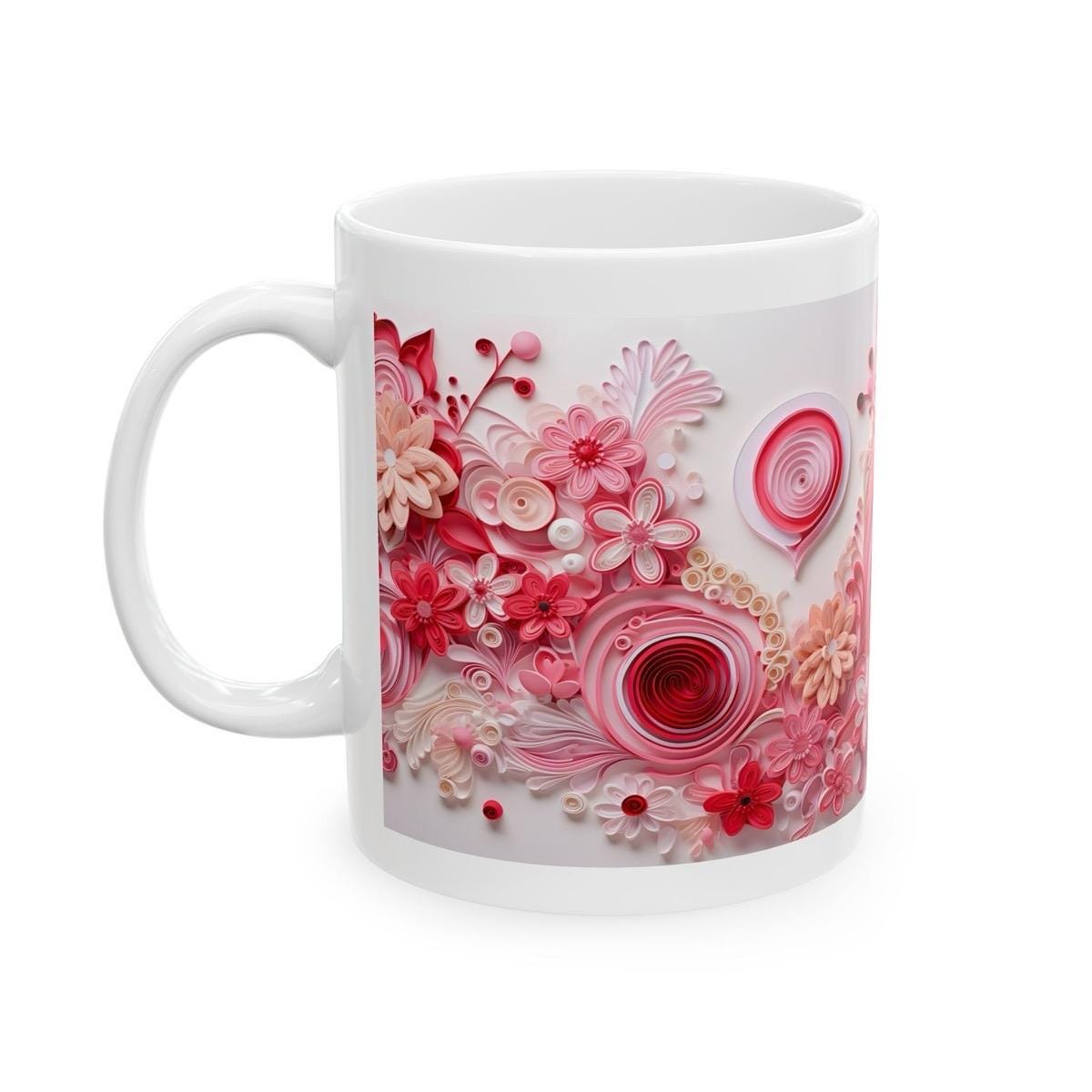 Cute pink red floral 3d design mug - perfect xmas christmas valentine's gift for drinkware lovers husband wife girlfriend boyfriend washable