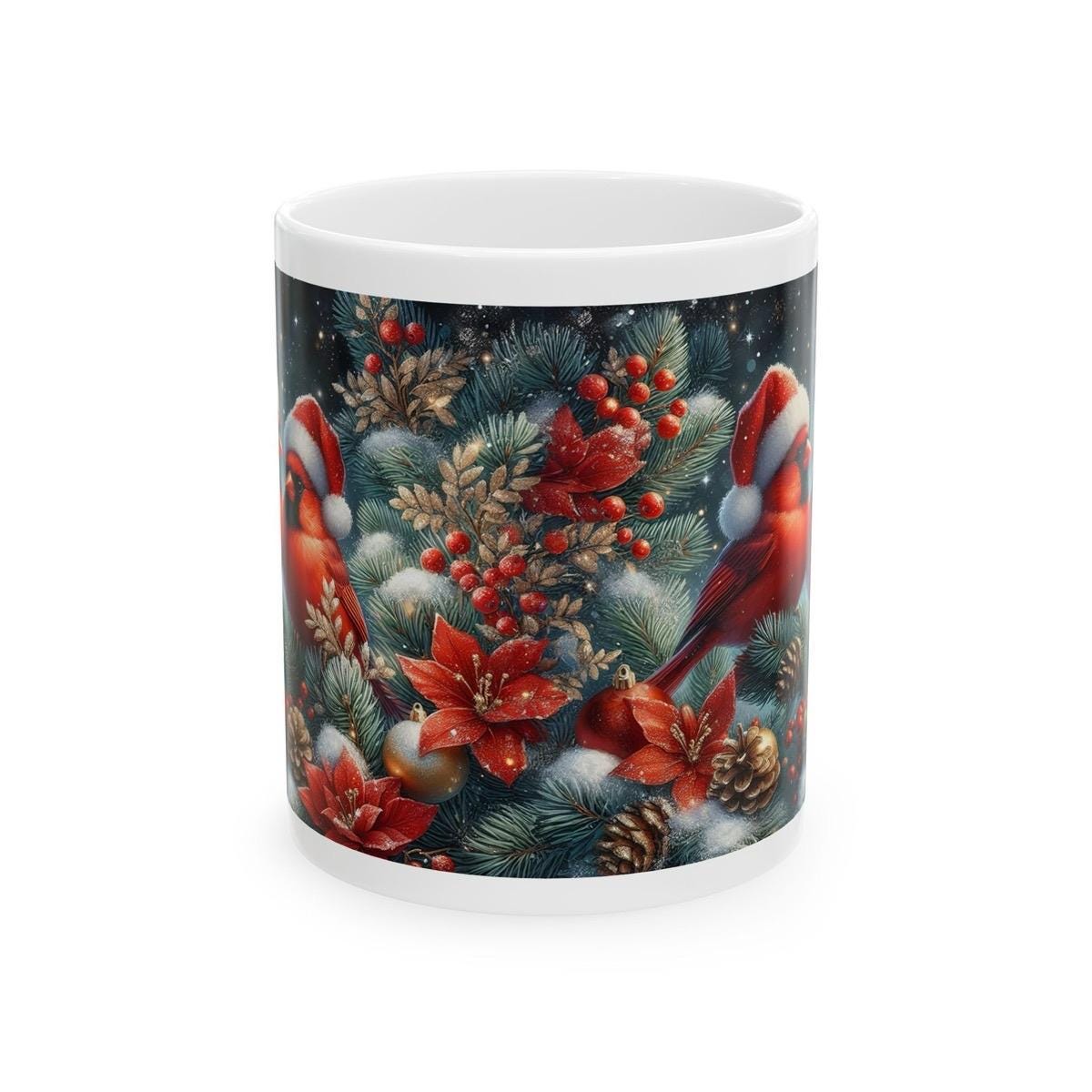 Cardinal birds christmas mug - perfect for your morning drinks - drinkware, cup tumblers reusable washable bottles reuse ceramic coffee xmas
