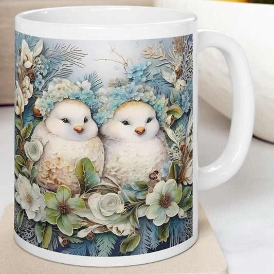 Winter songbirds mug - perfect christmas gift for secret santa or stocking filler drinkware tumbler washable reuse cup ceramic reusable coff